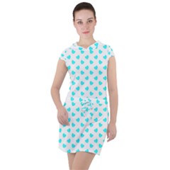 White Light Blue Hearts Pattern, Pastel Sky Blue Color Drawstring Hooded Dress by Casemiro