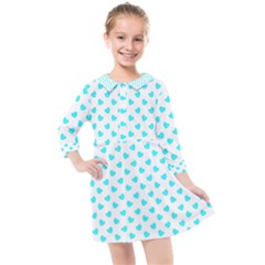 White Light Blue Hearts Pattern, Pastel Sky Blue Color Kids  Quarter Sleeve Shirt Dress by Casemiro