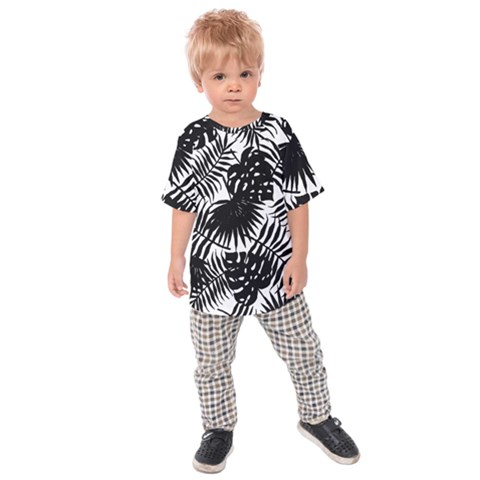 Black And White Tropical Leafs Pattern, Vector Image Kids  Raglan Tee by Casemiro