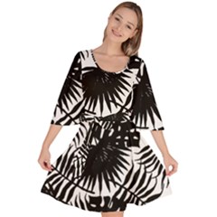 Black And White Tropical Leafs Pattern, Vector Image Velour Kimono Dress by Casemiro