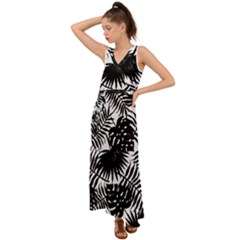 Black And White Tropical Leafs Pattern, Vector Image V-neck Chiffon Maxi Dress by Casemiro