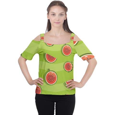 Seamless Background With Watermelon Slices Cutout Shoulder Tee by BangZart