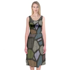 Cartoon Colored Stone Seamless Background Texture Pattern   Midi Sleeveless Dress by BangZart