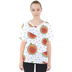 Seamless-background-pattern-with-watermelon-slices V-neck Dolman Drape Top by BangZart