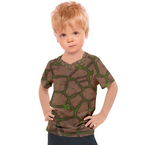 Cartoon Brown Stone Grass Seamless Background Texture Pattern Kids  Sports Tee by BangZart