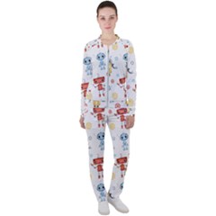 Cute Cartoon Robots Seamless Pattern Casual Jacket And Pants Set by BangZart