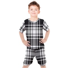 Pixel Background Design Modern Seamless Pattern Plaid Square Texture Fabric Tartan Scottish Textile Kids  Tee And Shorts Set by BangZart