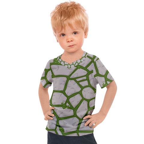 Cartoon Gray Stone Seamless Background Texture Pattern Green Kids  Sports Tee by BangZart