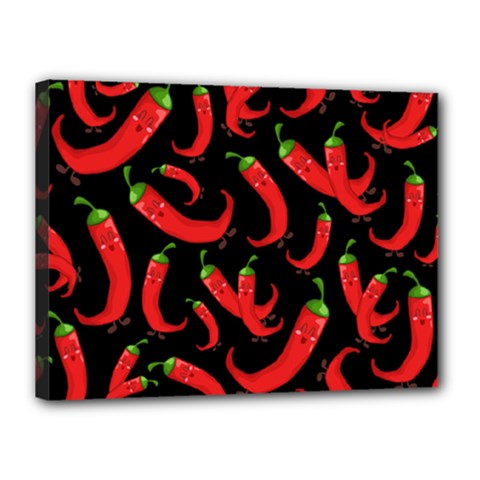 Seamless Vector Pattern Hot Red Chili Papper Black Background Canvas 16  X 12  (stretched) by BangZart