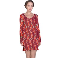 Chili Pattern Red Long Sleeve Nightdress by BangZart