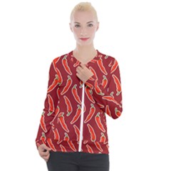 Chili Pattern Red Casual Zip Up Jacket by BangZart