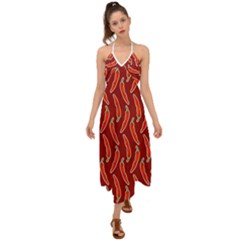 Chili Pattern Red Halter Tie Back Dress  by BangZart