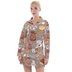 Vector Seamless Pattern With Doodle Coffee Equipment Women s Long Sleeve Casual Dress by BangZart