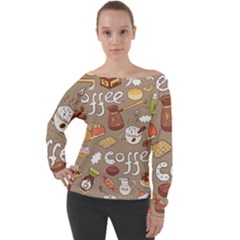 Vector Seamless Pattern With Doodle Coffee Equipment Off Shoulder Long Sleeve Velour Top by BangZart