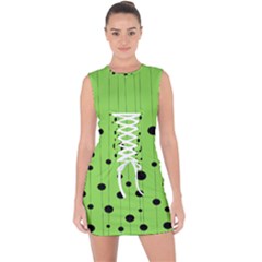 Bubbles At Strings Lemon Green And Black, Geometrical Pattern Lace Up Front Bodycon Dress by Casemiro