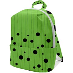 Bubbles At Strings Lemon Green And Black, Geometrical Pattern Zip Up Backpack by Casemiro