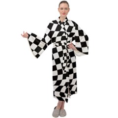 Weaving Racing Flag, Black And White Chess Pattern Maxi Velour Kimono by Casemiro