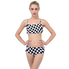 Weaving Racing Flag, Black And White Chess Pattern Layered Top Bikini Set by Casemiro