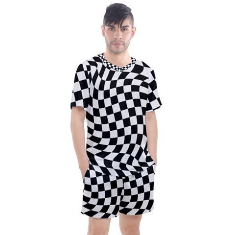 Weaving Racing Flag, Black And White Chess Pattern Men s Mesh Tee And Shorts Set by Casemiro