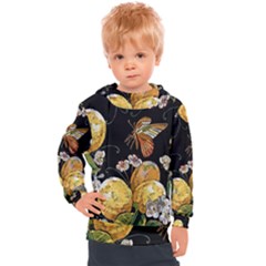 Embroidery Blossoming Lemons Butterfly Seamless Pattern Kids  Hooded Pullover by BangZart