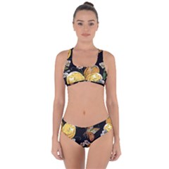 Embroidery Blossoming Lemons Butterfly Seamless Pattern Criss Cross Bikini Set by BangZart