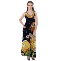 Embroidery Blossoming Lemons Butterfly Seamless Pattern Sleeveless Velour Maxi Dress by BangZart