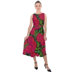 Seamless Pattern With Colorful Bush Roses Midi Tie-back Chiffon Dress by BangZart