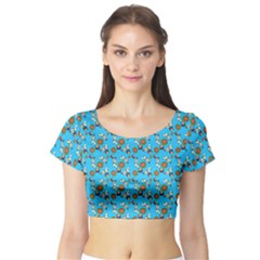 Clown Ghost Pattern Blue Short Sleeve Crop Top by snowwhitegirl