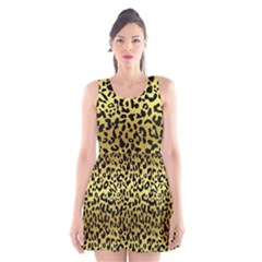 Gold And Black, Metallic Leopard Spots Pattern, Wild Cats Fur Scoop Neck Skater Dress by Casemiro