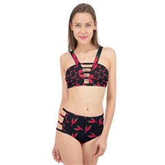 Red, Hot Jalapeno Peppers, Chilli Pepper Pattern At Black, Spicy Cage Up Bikini Set by Casemiro