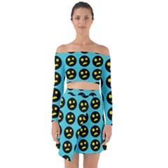 005 - Ugly Smiley With Horror Face - Scary Smiley Off Shoulder Top With Skirt Set by DinzDas