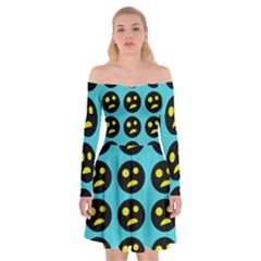 005 - Ugly Smiley With Horror Face - Scary Smiley Off Shoulder Skater Dress by DinzDas