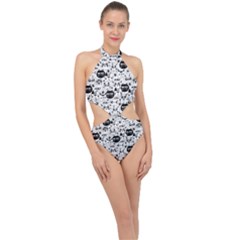 Cute Cat Faces Pattern Halter Side Cut Swimsuit by TastefulDesigns