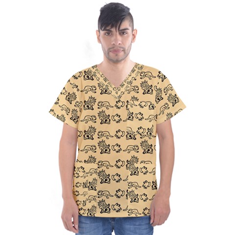 Inka Cultur Animal - Animals And Occult Religion Men s V-neck Scrub Top by DinzDas