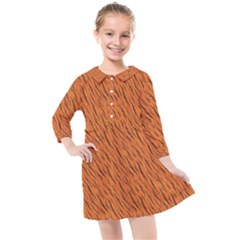 Animal Skin - Lion And Orange Skinnes Animals - Savannah And Africa Kids  Quarter Sleeve Shirt Dress by DinzDas