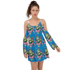 Monster And Cute Monsters Fight With Snake And Cyclops Kimono Sleeves Boho Dress by DinzDas