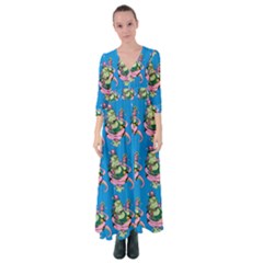 Monster And Cute Monsters Fight With Snake And Cyclops Button Up Maxi Dress by DinzDas