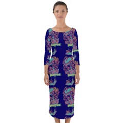Jaw Dropping Horror Hippie Skull Quarter Sleeve Midi Bodycon Dress by DinzDas