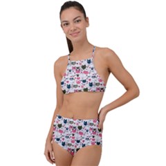 Adorable Seamless Cat Head Pattern01 High Waist Tankini Set by TastefulDesigns