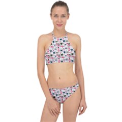 Adorable Seamless Cat Head Pattern01 Racer Front Bikini Set by TastefulDesigns