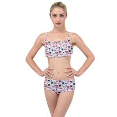 Adorable Seamless Cat Head Pattern01 Layered Top Bikini Set by TastefulDesigns