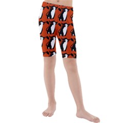  Bull In Comic Style Pattern - Mad Farming Animals Kids  Mid Length Swim Shorts by DinzDas