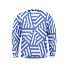 Geometric Blue And White Lines, Stripes Pattern Kids  Sweatshirt by Casemiro