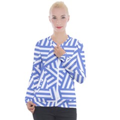 Geometric Blue And White Lines, Stripes Pattern Casual Zip Up Jacket by Casemiro