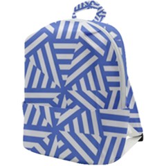 Geometric Blue And White Lines, Stripes Pattern Zip Up Backpack by Casemiro