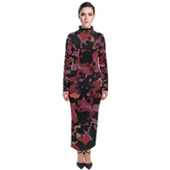 Red Dark Camo Abstract Print Turtleneck Maxi Dress by dflcprintsclothing