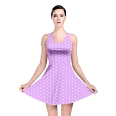 White Polka Dot Pastel Purple Background, Pink Color Vintage Dotted Pattern Reversible Skater Dress by Casemiro