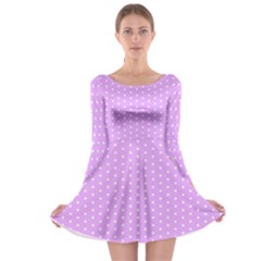 White Polka Dot Pastel Purple Background, Pink Color Vintage Dotted Pattern Long Sleeve Skater Dress by Casemiro