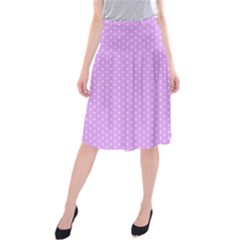 White Polka Dot Pastel Purple Background, Pink Color Vintage Dotted Pattern Midi Beach Skirt by Casemiro