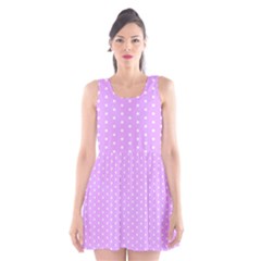 White Polka Dot Pastel Purple Background, Pink Color Vintage Dotted Pattern Scoop Neck Skater Dress by Casemiro